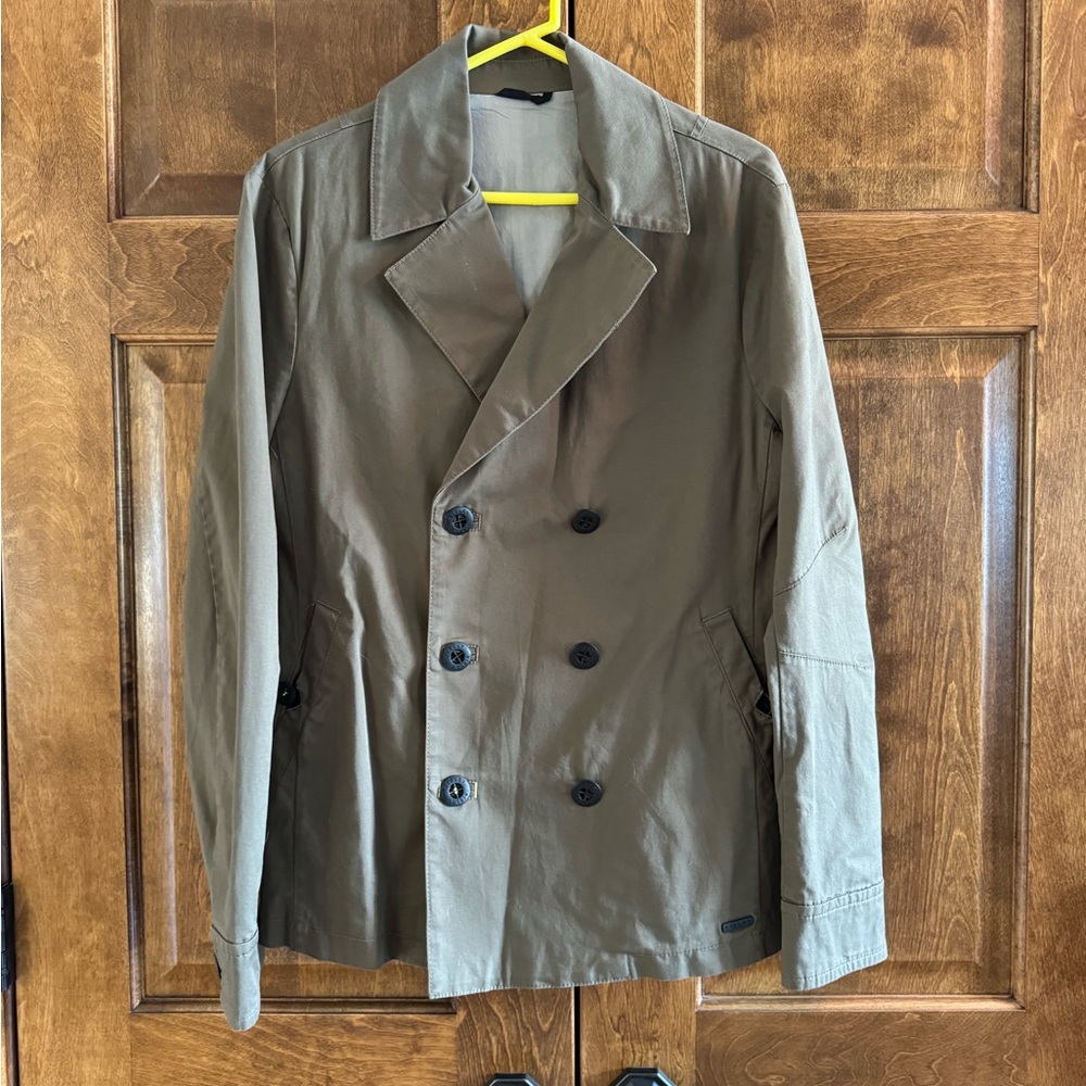 SISLEY Double Breasted Dark Olive Green Top Coat - Men's Size Large (40 EUR)